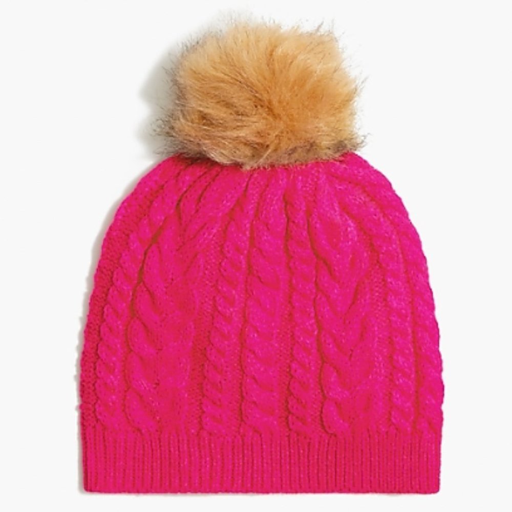 Cable pom-pom beanie hat